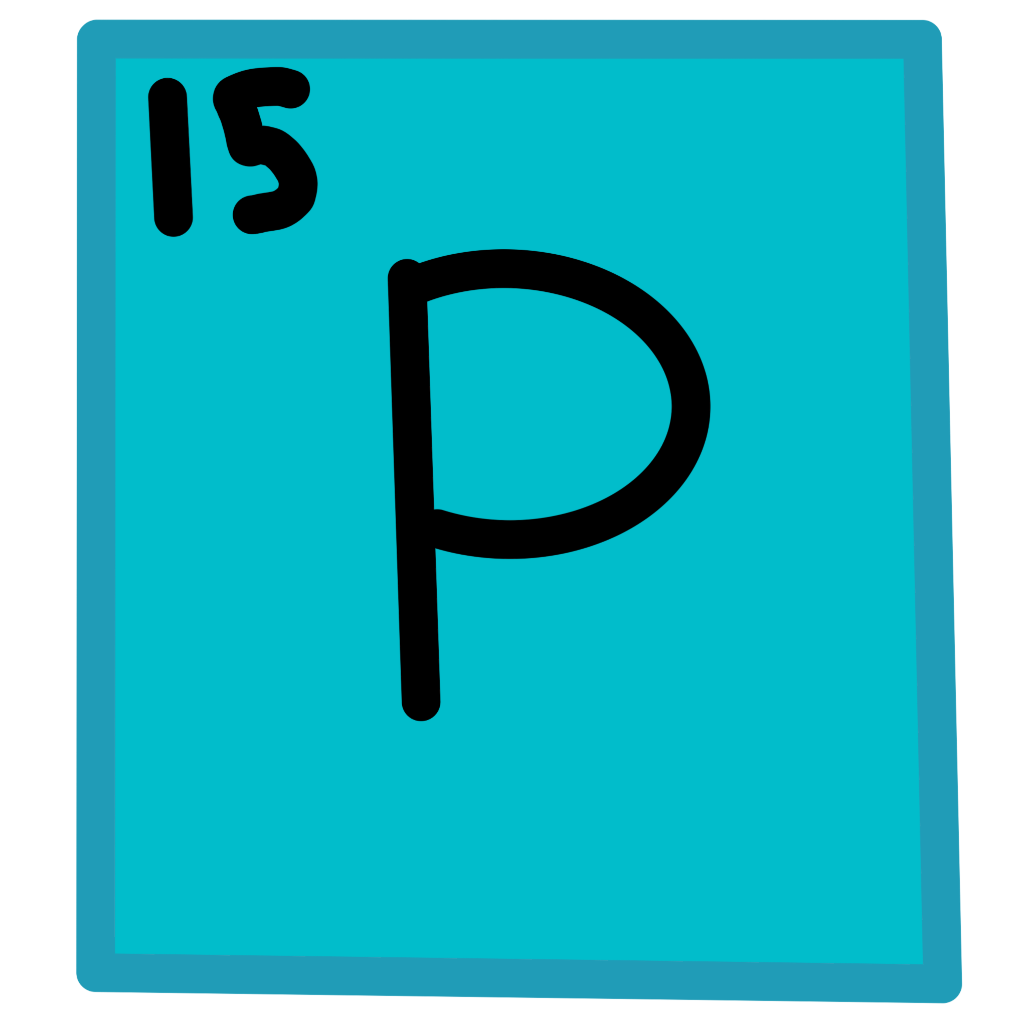 a light blue square with a “P” in the middle of it. The top left corner has a 15 in it.